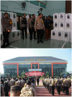 Kapolres Gresik Pimpin Apel Pergeseran Pasukan dan Patroli Skala Besar Pengamanan Pemilu 2024