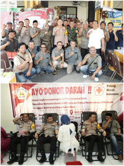 Kapolres Gresik ikut Donor Darah Peringatan Hari Pers Nasional 2024 Bersama KWG
