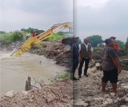Cegah Luapan Air, Dinas PUTR Gresik Buat Tanggul dan Pengerukan Saluran di Desa Delik Sumber
