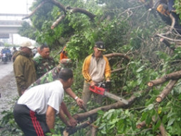 Kodim 0503/JB Gotong-Royong Bersihkan Jalan S.Parman