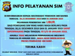 Satpas Polres Pasuruan Beri Kompensasi, Waktu Perpanjangan SIM Yang Mati Tanggal 30-31 Desember.