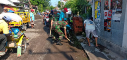 Babinsa Koramil 0819/06 Nguling, Bantu Kades Kedawang Bersihkan Jalan.