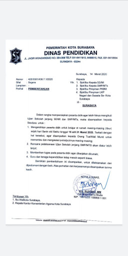 Kepala Dinas Pendidikan Surabaya, Liburkan Murid Paud Hingga SMP.