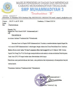 Smp Muhammadiyah 3 Canangkan PJJ, Tanggapi Libur Dari Diknas Surabaya.