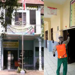 Peduli Corona,  SMPN 9 Gresik Lakukan Penyemprotan Desinfektan