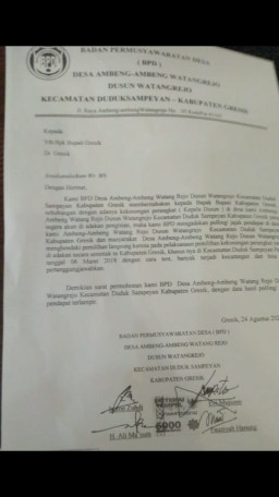 Trauma Kecurangan Pemilihan Kasun, BPD Ambeng-Ambeng Surati Bupati.