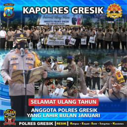 Pimpin Apel Pagi, Kapolres Gresik Berikan Ucapan Selamat Ulang Tahun, Pada Anggota dan ASN Yang Lahir di Bulan Januari.