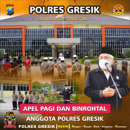 Usai Apel Pagi, Anggota Polres Gresik Laksanakan Binrohtal, di Halaman Mapolres Gresik Baru.