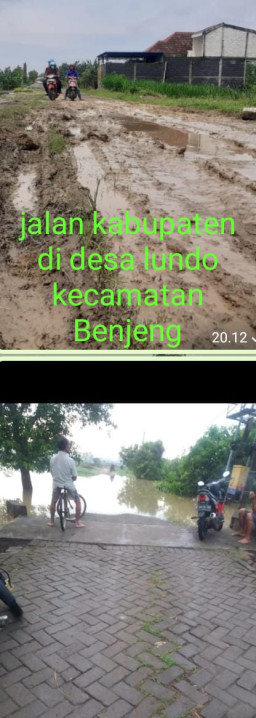 Warga Mengeluh, Jalan Kabupaten diselatan Desa Lundo Benjeng Rusak Parah