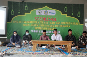 Kapolres Gresik Hadiri Sosialisasi BPJS Ketenagakerjaan Takmir, Imam dan Marbot Masjid Fasos - Fasum PD DMI Gresik
