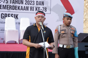 Sambut Hari Jadi Polwan ke 75, Polres Gresik Adakan Olahraga Bersama di Lapangan Tridharma