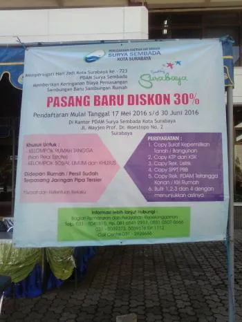 Peringati Hari Jadi Kota Surabaya, Diskon 30 % Bagi Pelanggan Baru PDAM