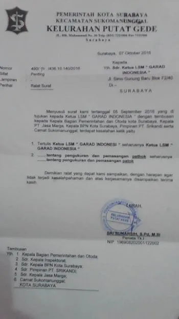 Lurah Putat Gede Ralat Suratnya Usai di Panggil Inspektorat.