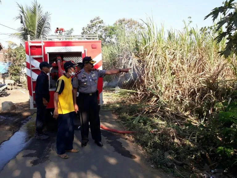 Kapolsek Gondanglegi Terjun Langsung Pantau Kebakaran Lahan Tebu.