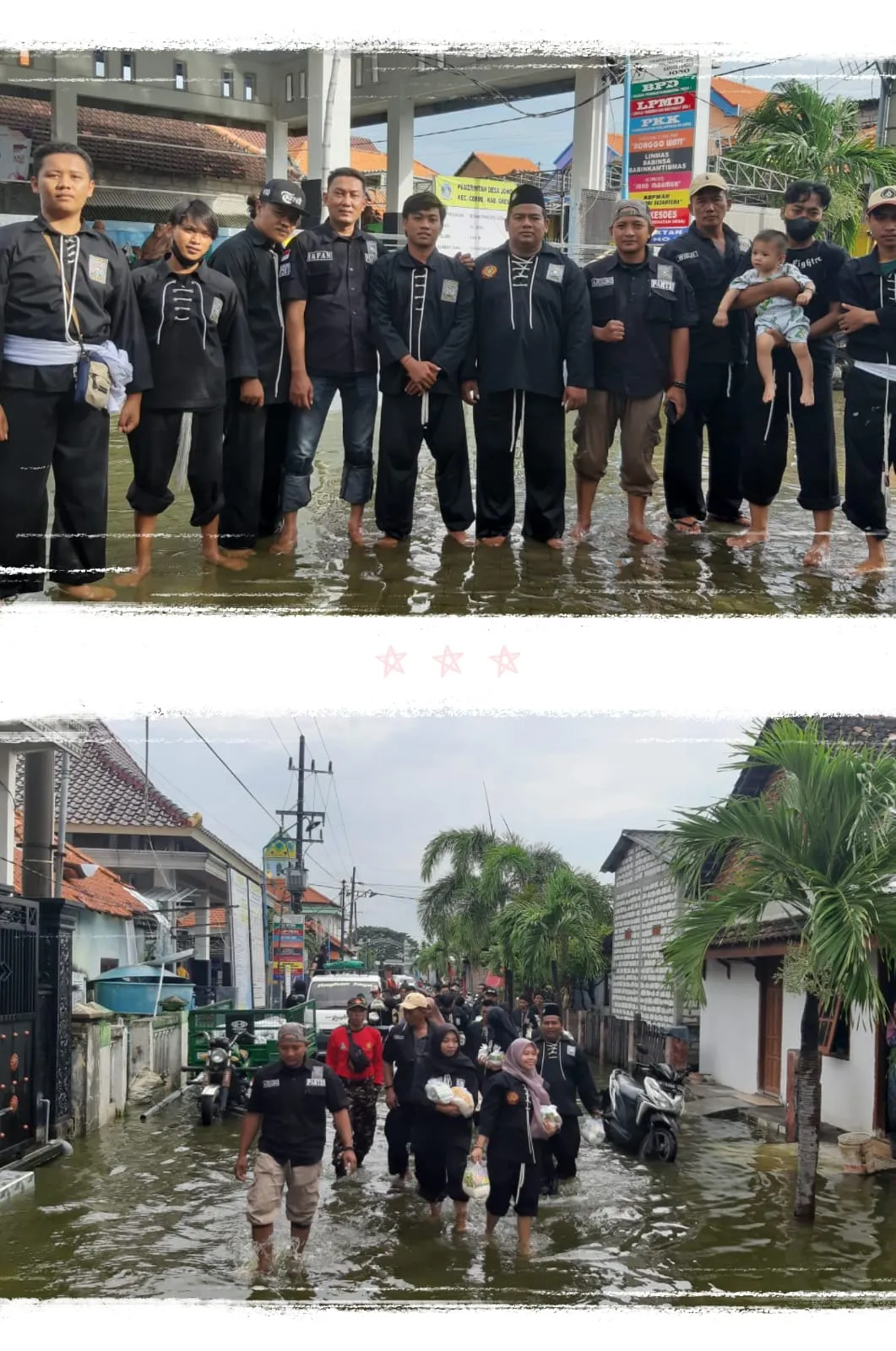 Peduli, PSH Terate Ranting Benjeng Bagi Sembako ke Warga Terdampak Banjir di Desa Jono dan Morowudi