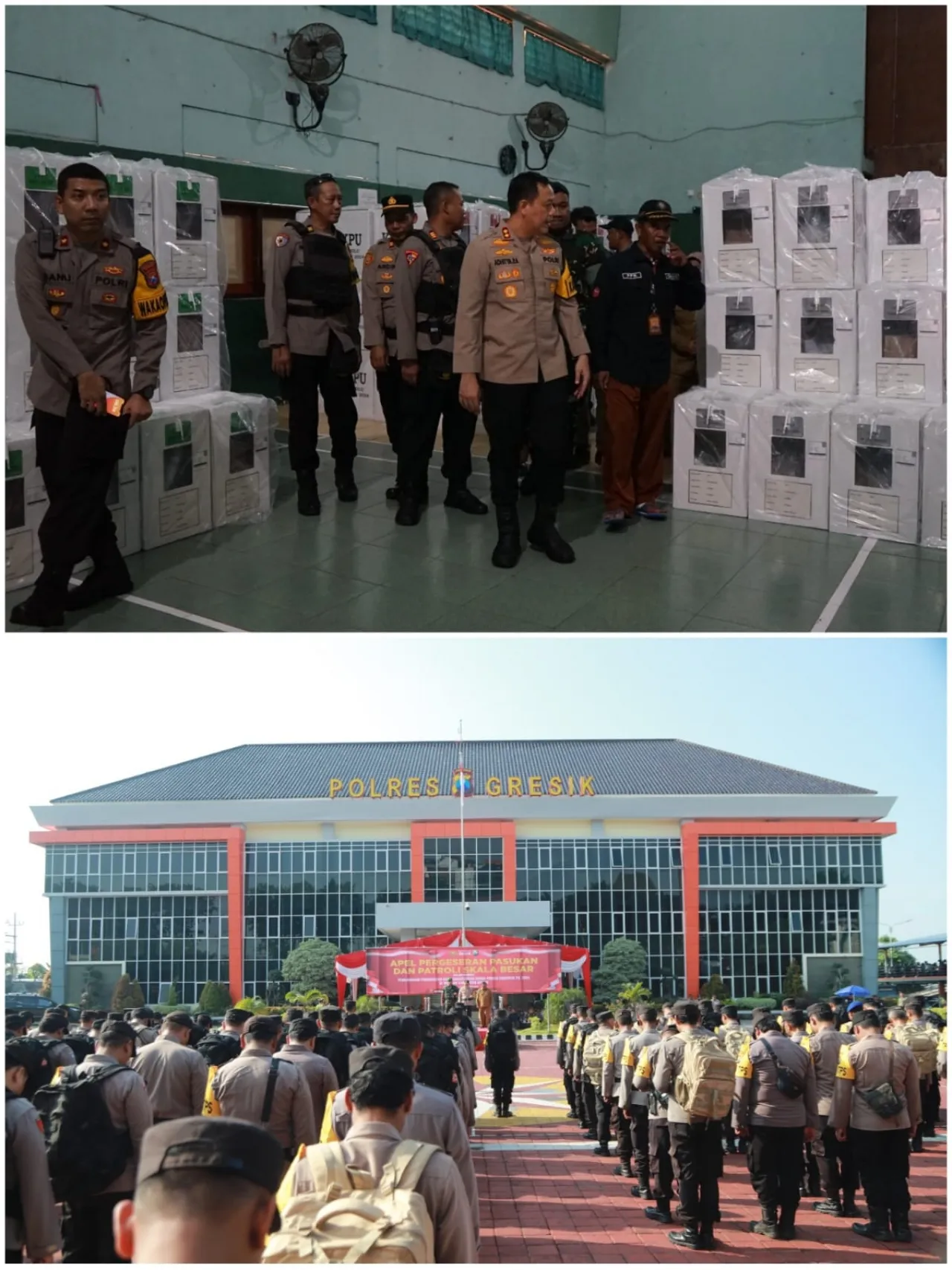 Kapolres Gresik Pimpin Apel Pergeseran Pasukan dan Patroli Skala Besar Pengamanan Pemilu 2024