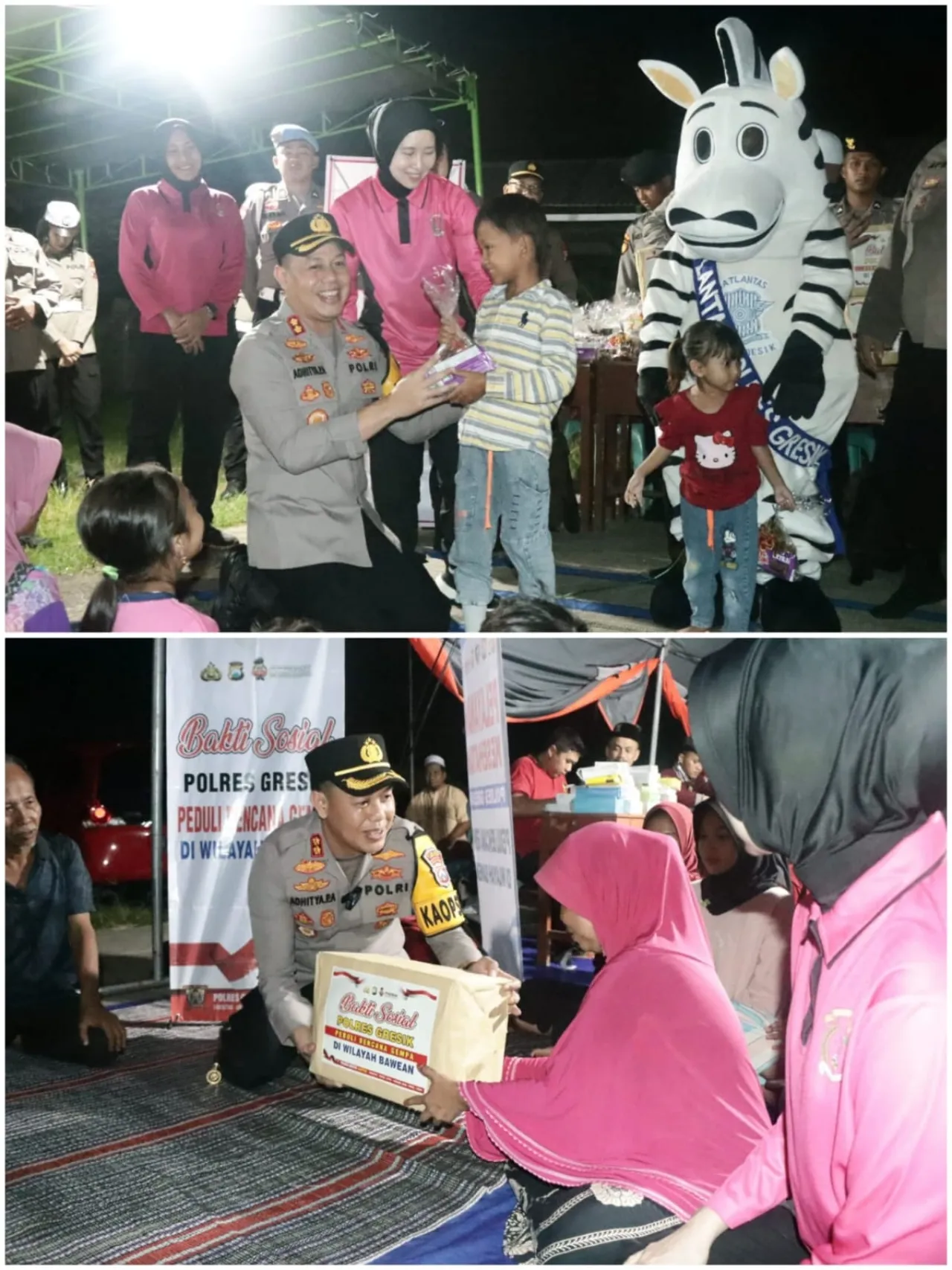 Tiba di Pulau Bawean, Kapolres Gresik langsung Hibur Anak-Anak Korban Gempa di Bawean