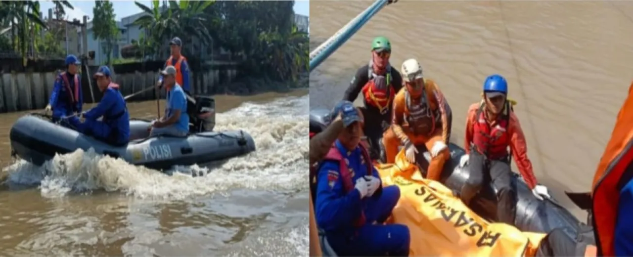 Satpolairud Polres Gresik Bantu Evakuasi Dua Korban Terseret Arus Sungai Kalimas Gresik