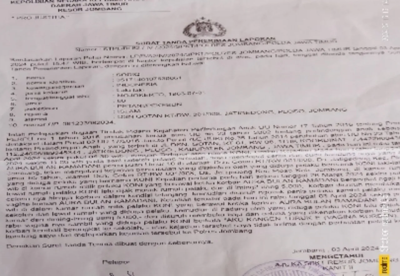 Penanganan Laporan Dugaan Pencabulan Anak di Polres Jombang,  Dinilai FPSR Lamban