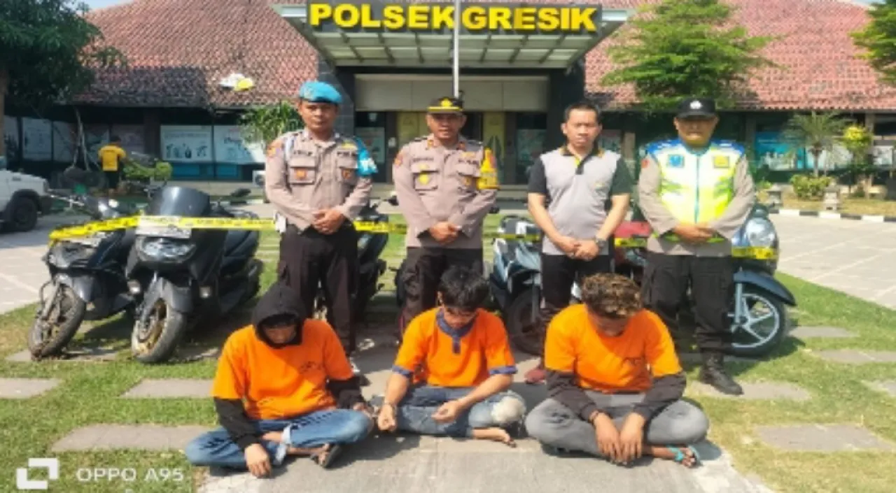Polsek Gresik Kota Berhasil Amankan Tiga Pelaku Curanmor Beraksi di Pekelingan