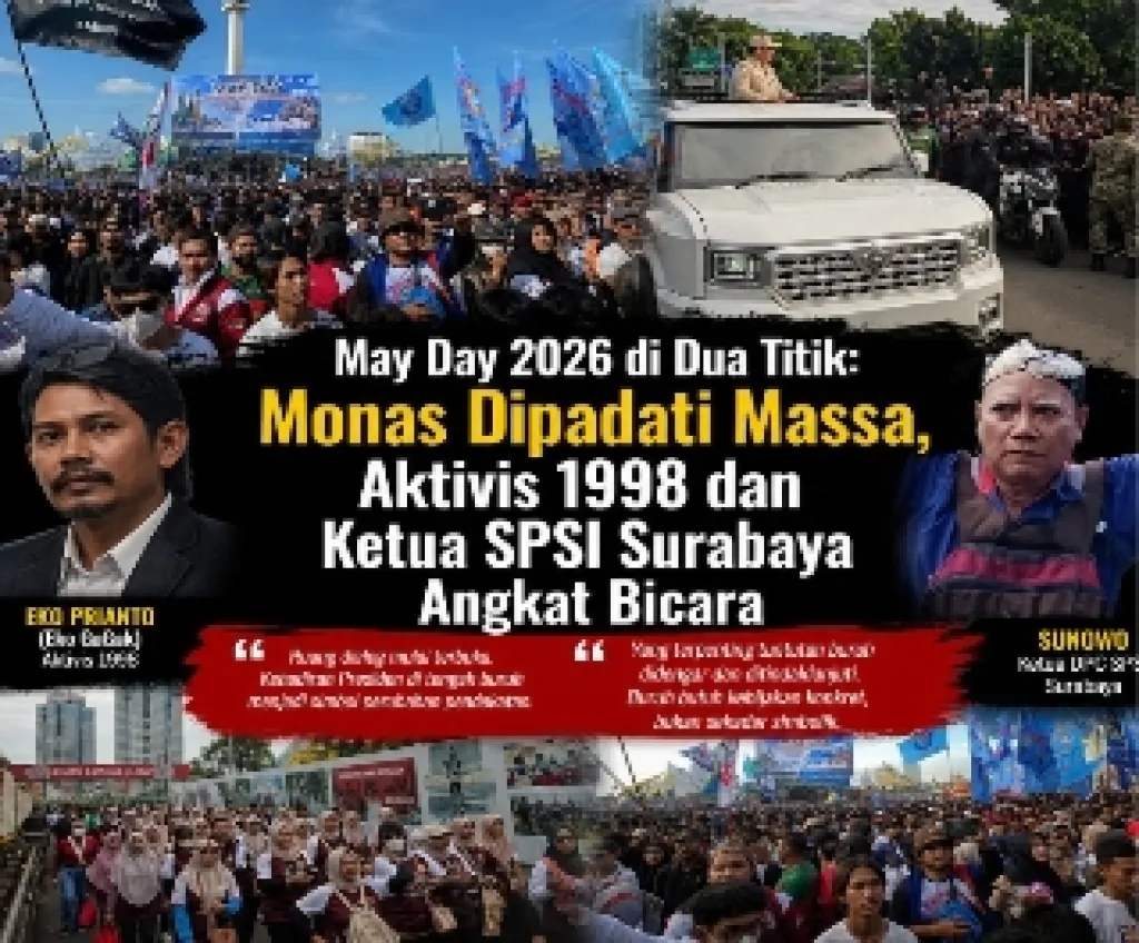 May Day 2026 Ribuan Buruh Padati Monas, Sunowo SPSI Surabaya dan Eko Gagak Angkat Bicara