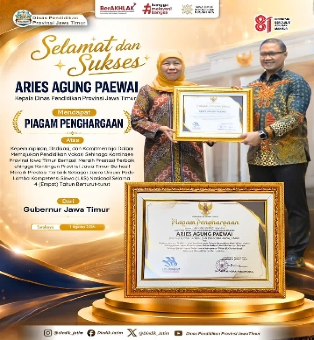 Kadindik Jatim Raih Piagam Penghargaan, Kacabdin Pendidikan Lamongan Sampaikan Apresiasi dan Harapan