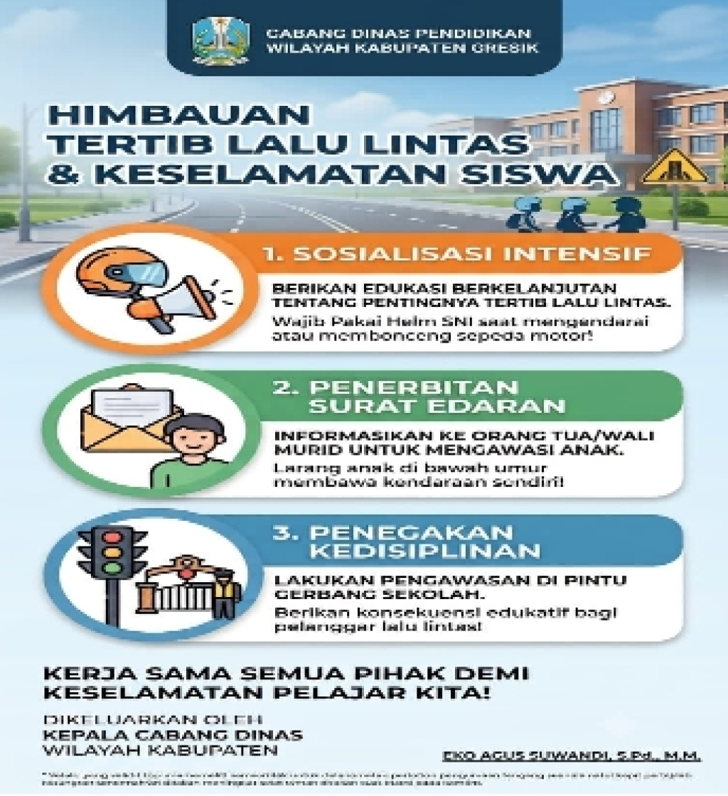 Cegah Kecelakaan Pelajar, Cabdindik Gresik Terbitkan Imbauan Tertib Lalu Lintas untuk Seluruh Sekolah