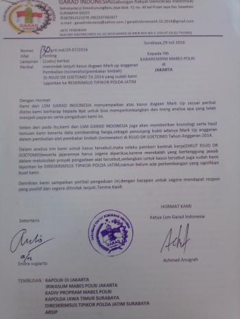 Sekdaprov Jatim Akan di Demo GARAD, Terkait Mark Up Increnator Dr. Soetomo