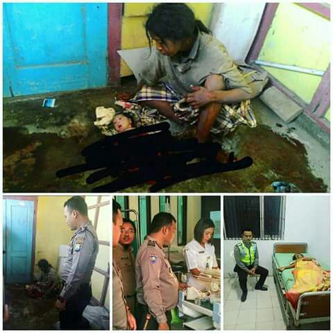 Binmas Polres Trenggalek Tolong Gelandangan yang Melahirkan.