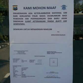 Material SIM Habis, Pemohon di Berikan SIM Sementara.