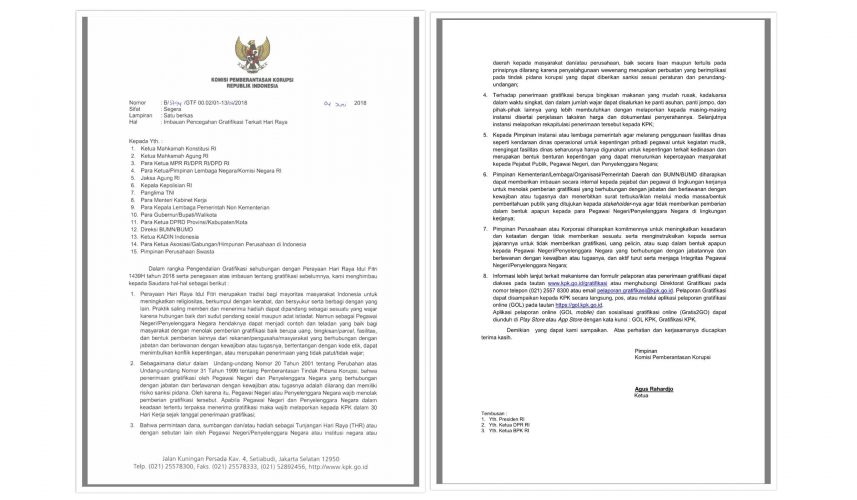 Terkait Gratifikasi Saat Lebaran, Pemprov Kepri Dapat Himbauan Dari KPK.