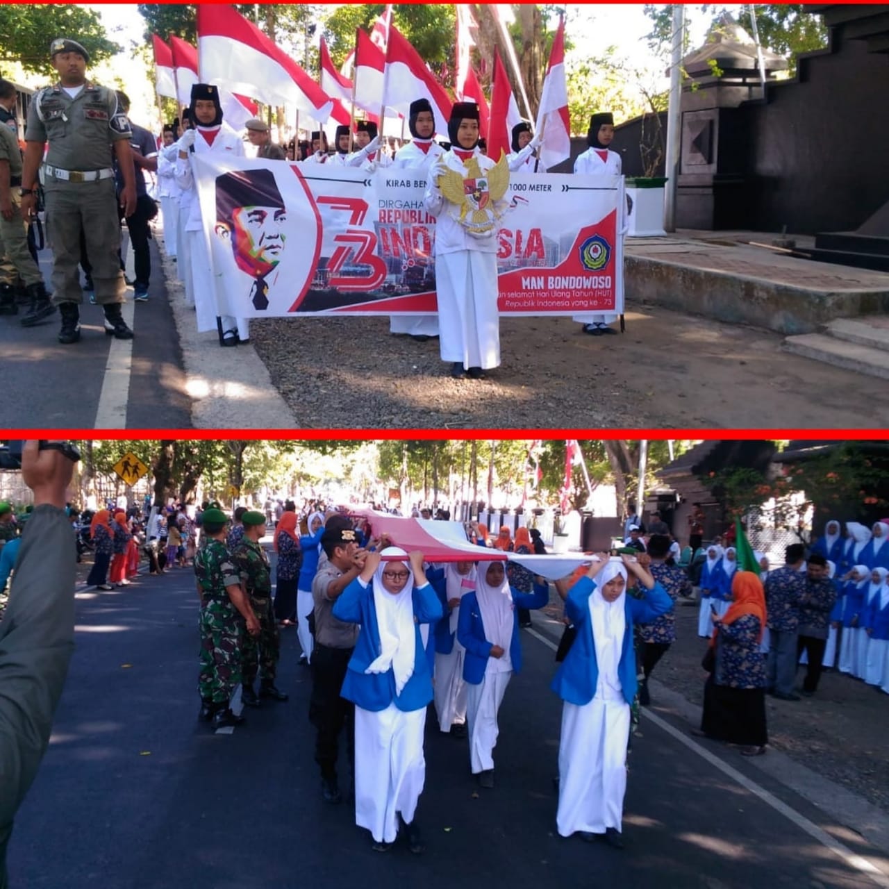 Sambut HUT RI ke 73, MAN Bondowoso Bentangkan Bendera Sepanjang 1111 Meter.