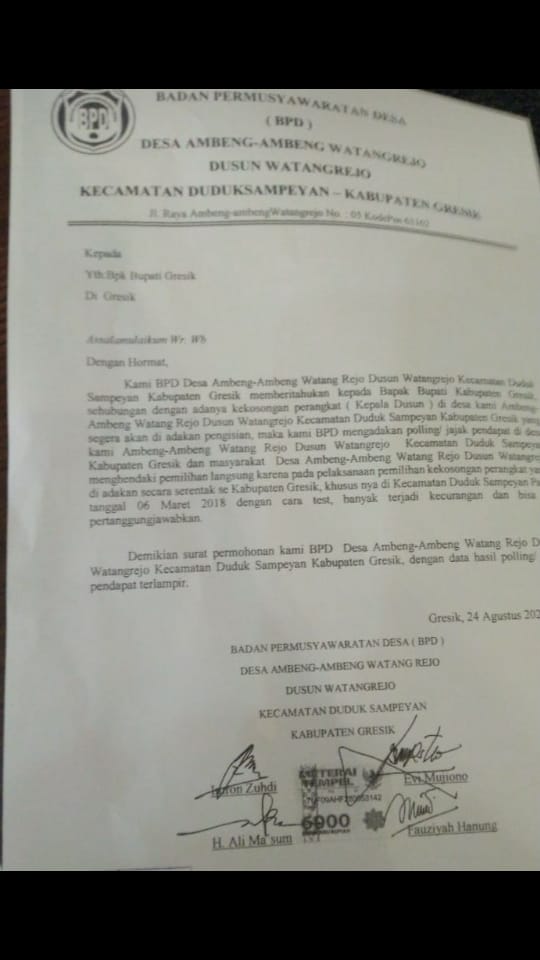 Trauma Kecurangan Pemilihan Kasun, BPD Ambeng-Ambeng Surati Bupati.