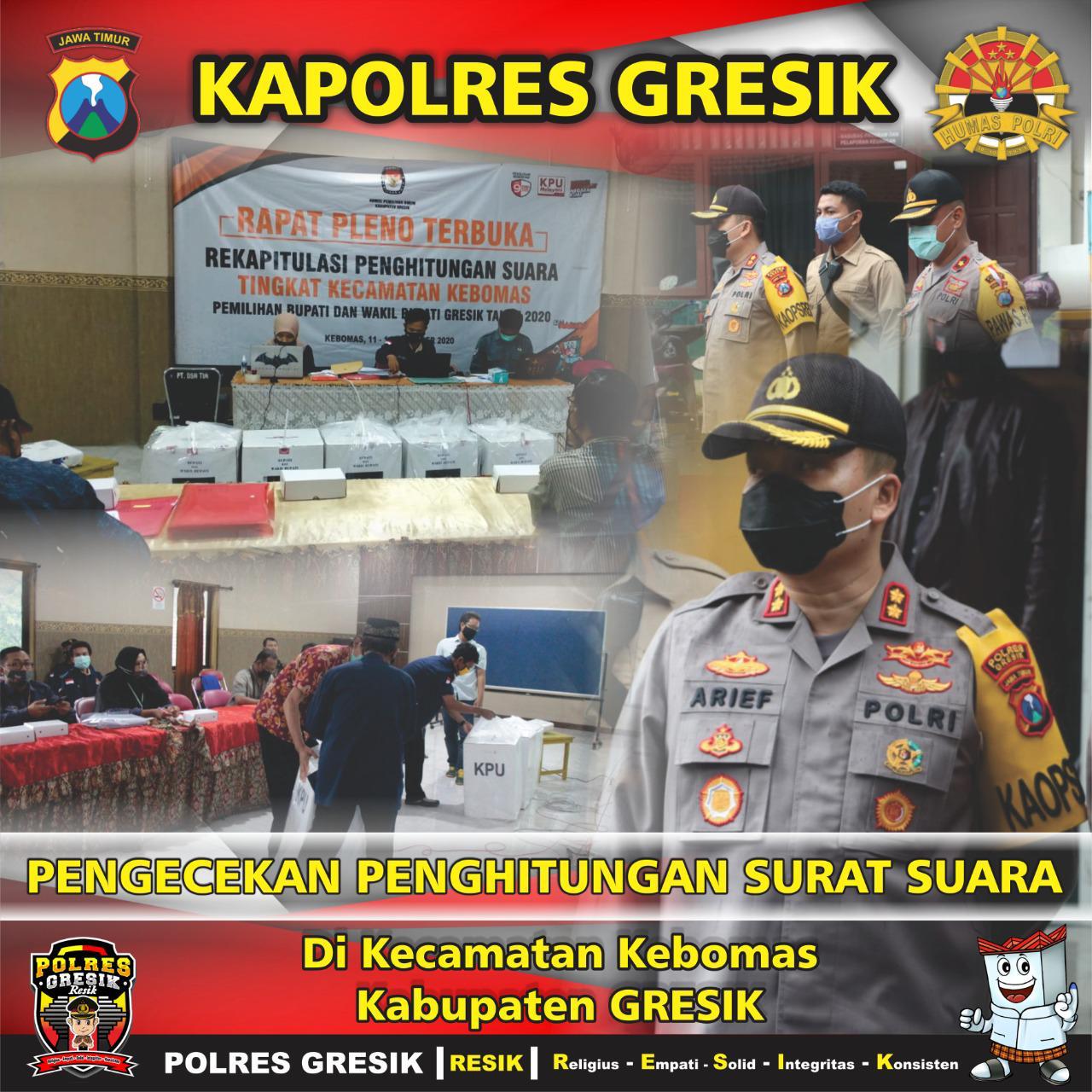 Kapolres Gresik Pantau Rekapitulasi di Tingkat PPK. Komitmen Amankan Pilkada Sampai Tuntas.
