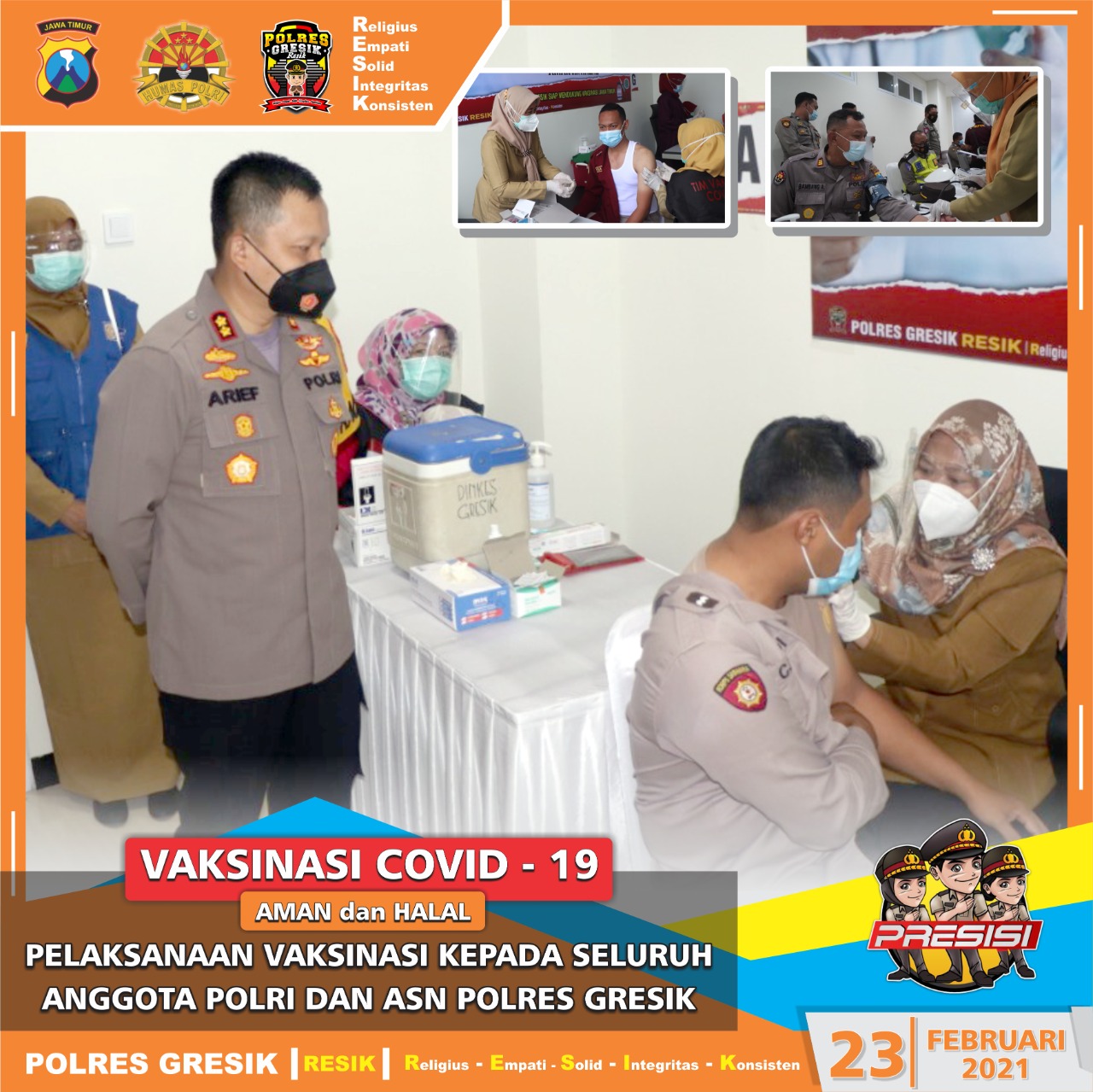 Sukseskan Program Pemerintah, Anggota Polres Gresik Divaksinasi Serentak