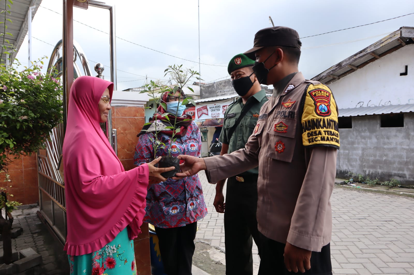 Harga Cabai Meroket, Bhabinkamtibmas Polsek Manyar berikan Bibit Cabai Untuk Warga